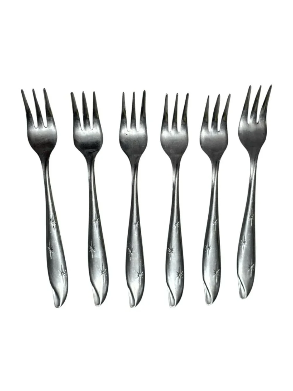 6 MCM Silhouette Cocktail Forks Atomic Starburst 5.25